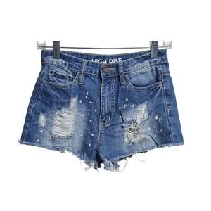 YMI Jeans Denim Cutoff Shorts Womens Size 1 Distressed High Rise (944)